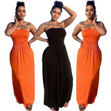 Sexy Solid Color Wrap Chest Maxi Dress OMY-81026