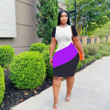 Plus Size Contrast Color Short Sleeve Bodycon Dress WPF-80768