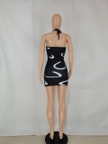 Sexy Printed Halter Slim Mini Dress FENF-241