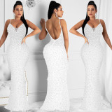 Sexy Hot Drilling Backless Sling Evening Dress BY-5852