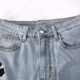 Denim Embroidery Mid Waist Skinny Jeans GBTF-8082DN