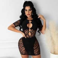Sexy Mesh See Through Hollow Out Mini Dress GBTF-XF5543