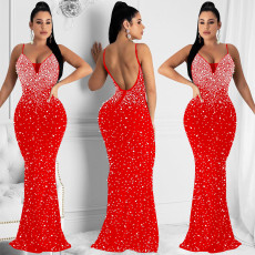 Sexy Hot Drilling Backless Sling Evening Dress BY-5852