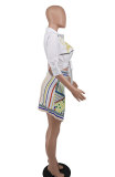 Casual Printed Shirt Mini Skirt Two Piece Sets XHXF-8622
