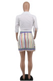 Casual Printed Shirt Mini Skirt Two Piece Sets XHXF-8622