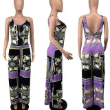 Sexy Printed Sleeveless Wide Leg Jumpsuit XHXF-8569