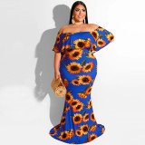 Plus Size Printed Slash Neck Maxi Dress OSIF-19377