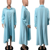 Plus Size Solid Long Sleeve Irregular Loose Shirt Dress XHXF-900