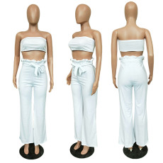 Solid Tube Top+Sashes Pants Two Piece Sets BN-9108