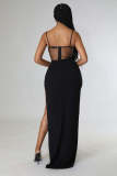 Sexy Mesh Hot Drilling Patchwork Split Long Evening Dress OD-8503