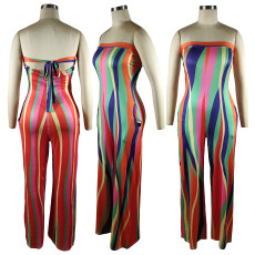 Colorful Striped Strapless Off Shoulder Jumpsuit TE-4454