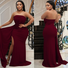 Solid Strapless Off Shoulder Long Evening Dress BY-5873
