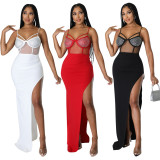 Sexy Mesh Hot Drilling Patchwork Split Long Evening Dress OD-8503