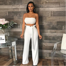 Solid Tube Top+Sashes Pants Two Piece Sets BN-9108