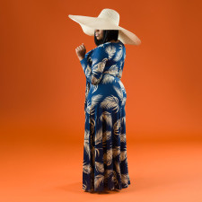 Plus Size Floral Print V Neck Long Sleeve Maxi Dress OSIF-21163