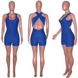 Solid Fitness Backless Cross Strap Tight Romper SH-390363