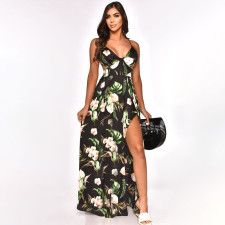 Plus Size Floral Print High Split Maxi Dress OSIF-22373