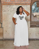 Plus Size Pink Letter Print Short Sleeve Maxi Dress WAF-774392