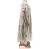 Plus Size Solid Short Sleeve Maxi Dress WAF-77482