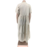 Plus Size Solid Short Sleeve Maxi Dress WAF-77482