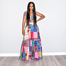 Colorful Plaid Print Cami Maxi Skirt 2 Piece Sets ONY-7014