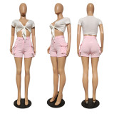 Fashion Short Sleeve Cropped Top Cargo Shorts 2 Piece Set GCNF-0201