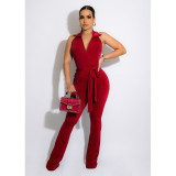 Solid Backless Sashes Jumpsuit NM-8518