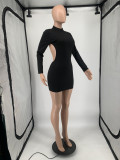 Solid Backless Long Sleeve Slim Mini Dress TCF-00170