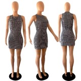 Plaid Print Sleeveless Slim Mini Dress GWPF-8017