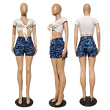 Fashion White Top Camo Cargo Pocket Shorts Two Piece Sets GDYF-6920