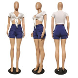 Fashion Short Sleeve Cropped Top Cargo Shorts 2 Piece Set GCNF-0201