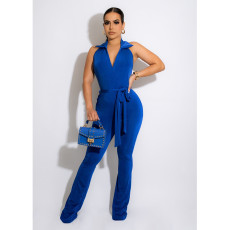 Solid Backless Sashes Jumpsuit NM-8518