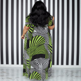 Plus Size Printed High Waist Irregular Maxi Dress OSIF-22359