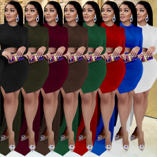 Solid Long Sleeve Bodycon Mini Dress BY-5876