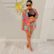 Sexy Printed Cloak Coat+Shorts 2 Piece Sets (Without Bra)QZX-6259