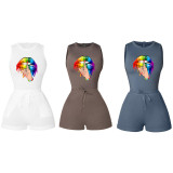 Lip Print Sleeveless Bodysuit+Shorts 2 Piece Sets CXLF-885