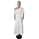 White Short Sleeve Hollow Out Maxi Dress MK-3107