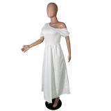 White Short Sleeve Hollow Out Maxi Dress MK-3107