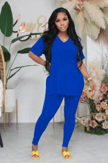 Solid V Neck T Shirt And Pants 2 Piece Sets BS-1316