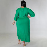 Plus Size Solid V Neck Irregular Long Dress NNWF-7584