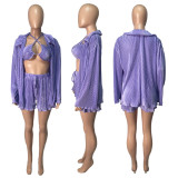 Sexy Bra Top+Long Sleeve Shirt+Shorts 3 Piece Sets HEJ-8164
