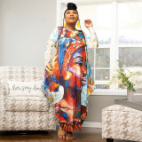 Plus Size Printed Long Sleeve Loose Maxi Dress NNWF-7581