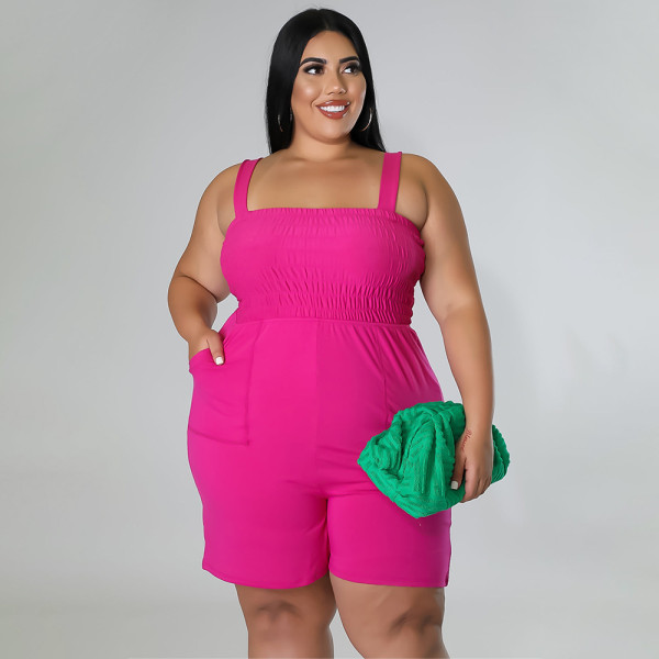 Plus Size Solid Sleeveless Strap Romper NNWF-7535