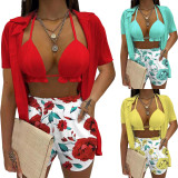 Sexy Bra Top+Shirt+Print Shorts 3 Piece Sets BLX-61009