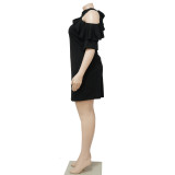 Plus Size Solid Ruffled Cold Shoulder Mini Dress NNWF-7528