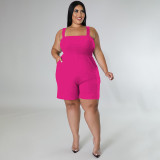 Plus Size Solid Sleeveless Strap Romper NNWF-7535