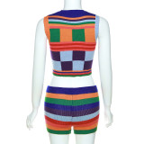 Sexy Colorful Knit Sleeveless 2 Piece Shorts Sets DLSF-W22L16206
