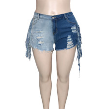 Plus Size Fashion Casual Tassel Denim Shorts ONY-6003