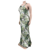 Sexy Printed Sleeveless Maxi Dress OSIF-22412