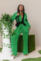 Green Long Sleeve Two Piece Pants Sets DF-ym0590